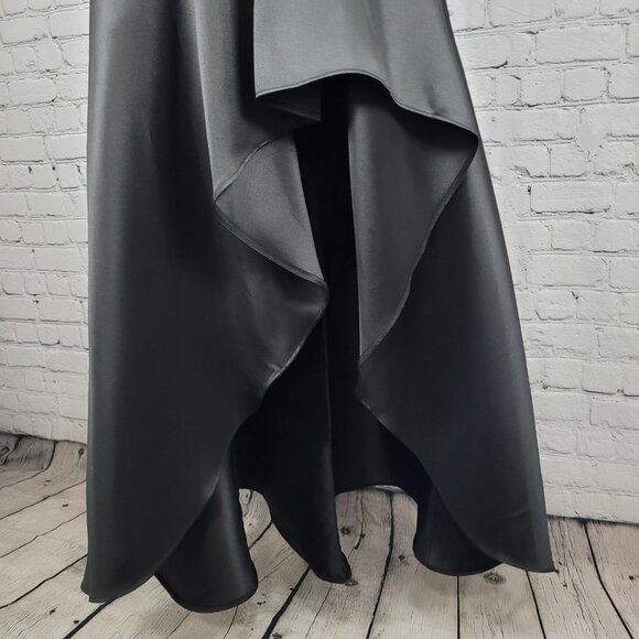 Lulus Black Satin High Neck Strappy High Low A-Line Flowy Cocktail Dress Gown XS - Picture 9 of 13